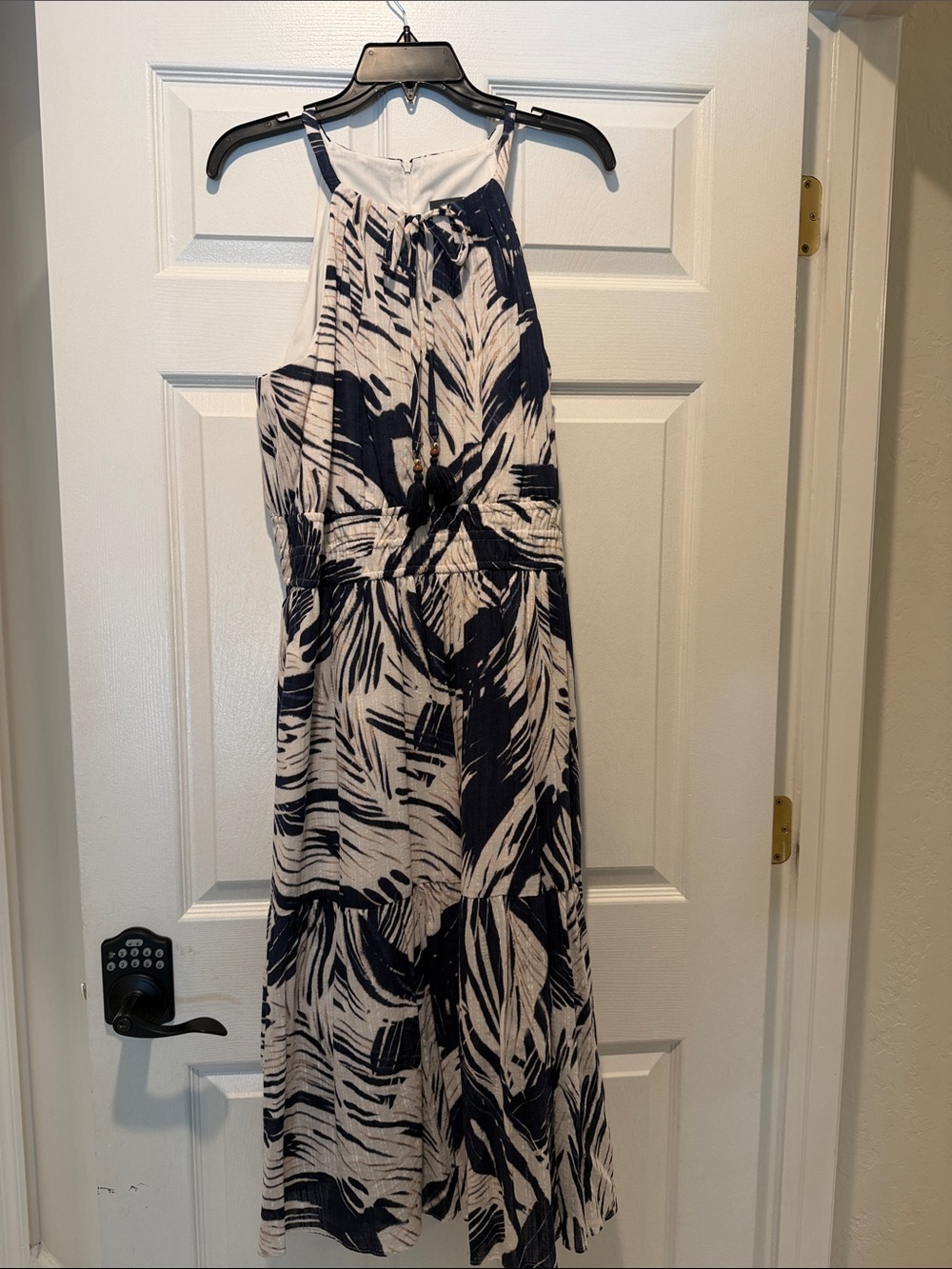Vince Camuto Navy and White Halter Maxi Dress